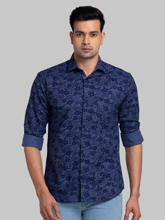 Men Black Slim Fit Print Cotton Shirts