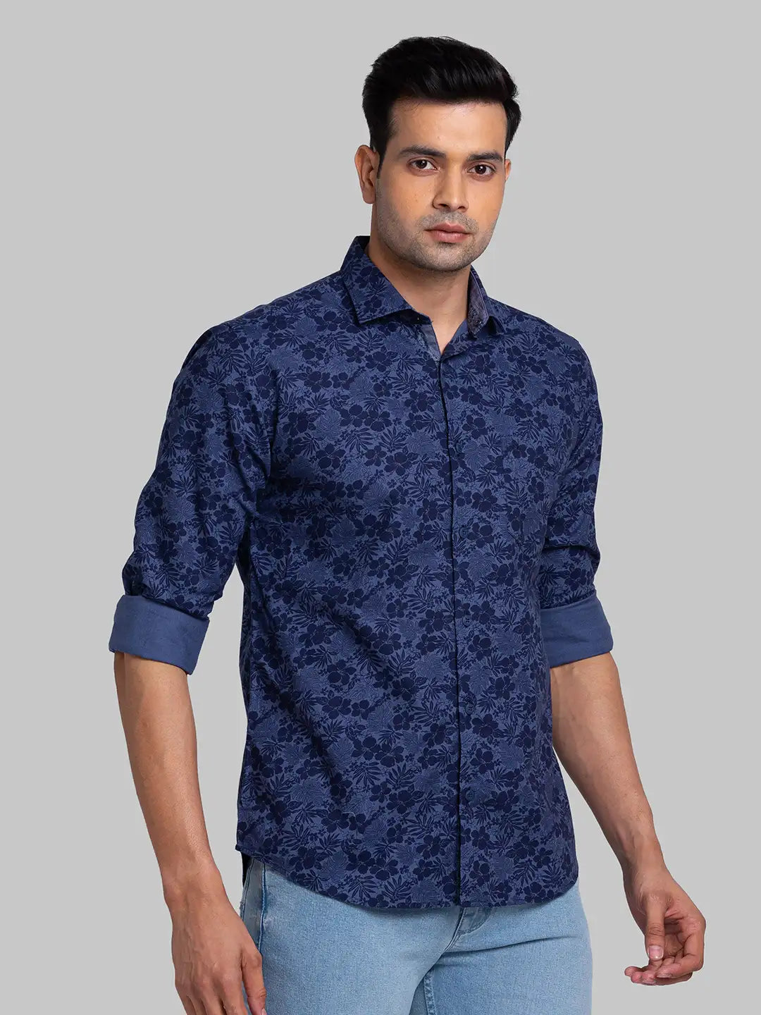 Men Black Slim Fit Print Cotton Shirts