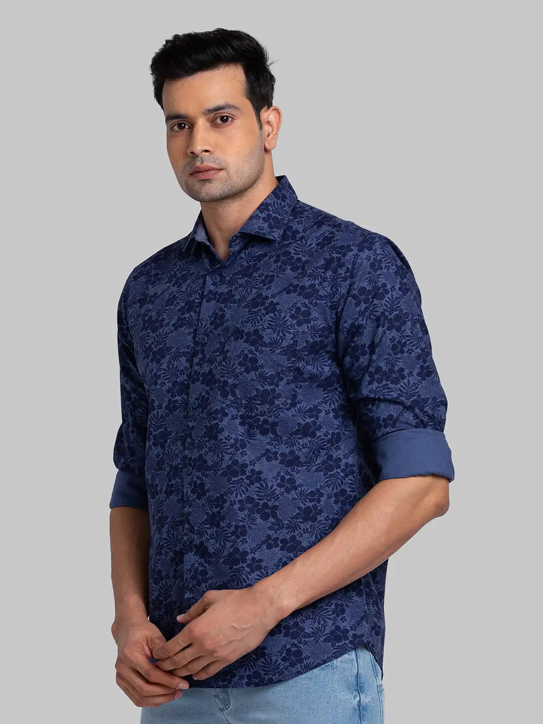 Men Black Slim Fit Print Cotton Shirts