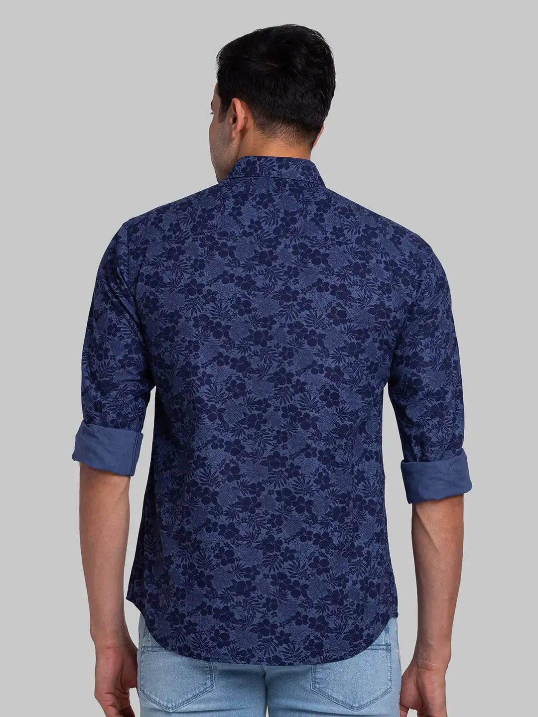 Men Black Slim Fit Print Cotton Shirts