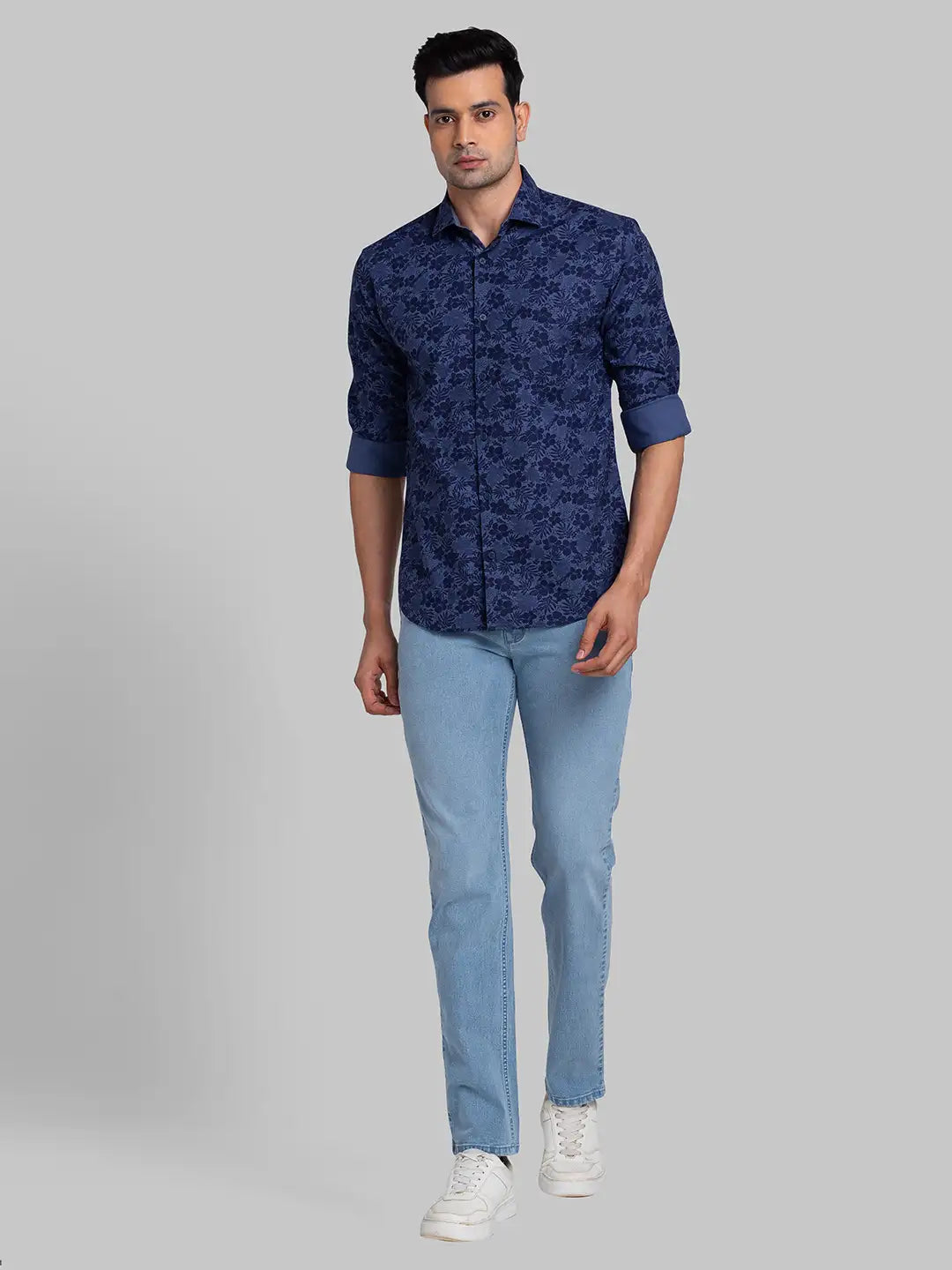 Men Black Slim Fit Print Cotton Shirts