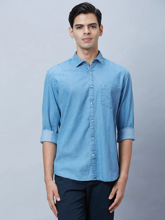 Men Slim Fit Blue Shirt
