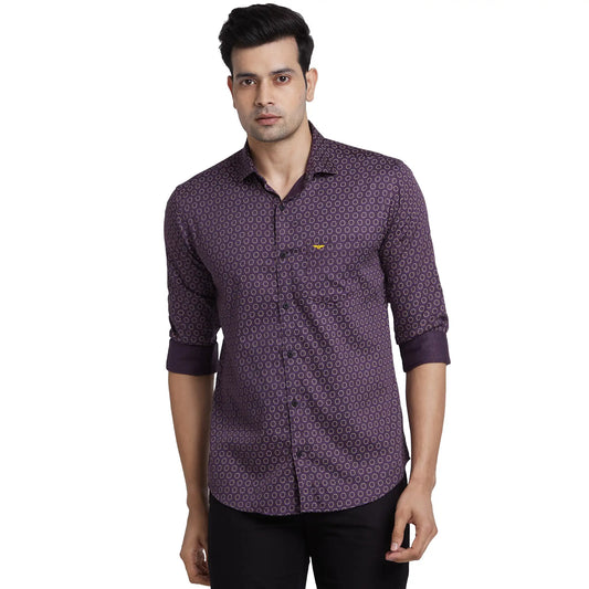 Park Avenue Men Blue Print Slim Fit Cotton Shirt
