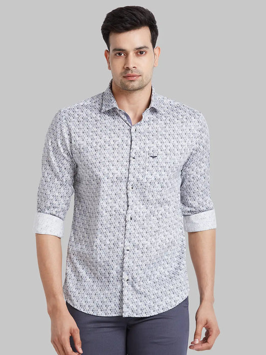 Men Grey Slim Fit Checks Cotton Shirts