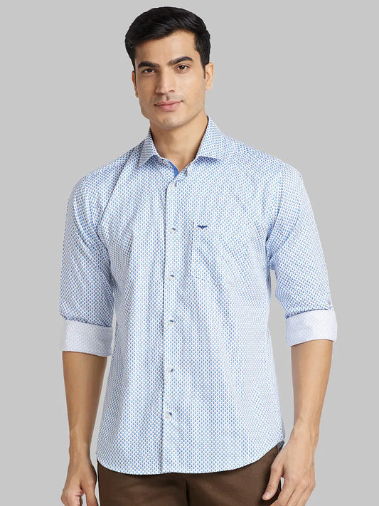 Men Green Slim Fit Print  Cotton   Shirts