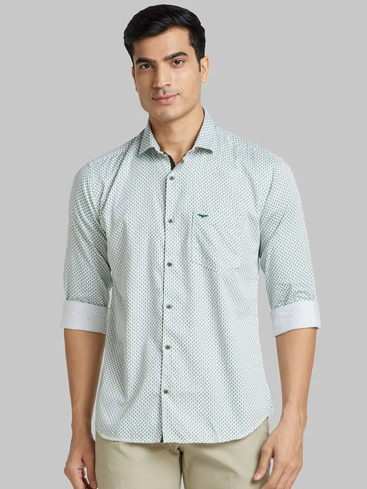 Men Orange Slim Fit Print  Cotton   Shirts