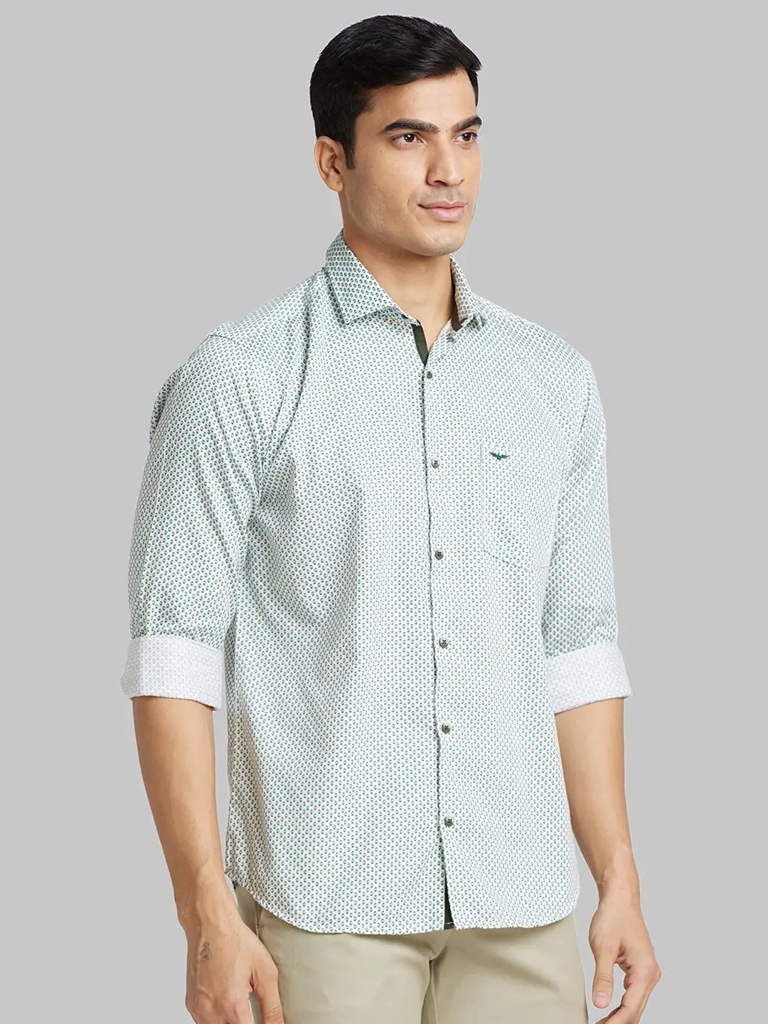 Men Orange Slim Fit Print  Cotton   Shirts