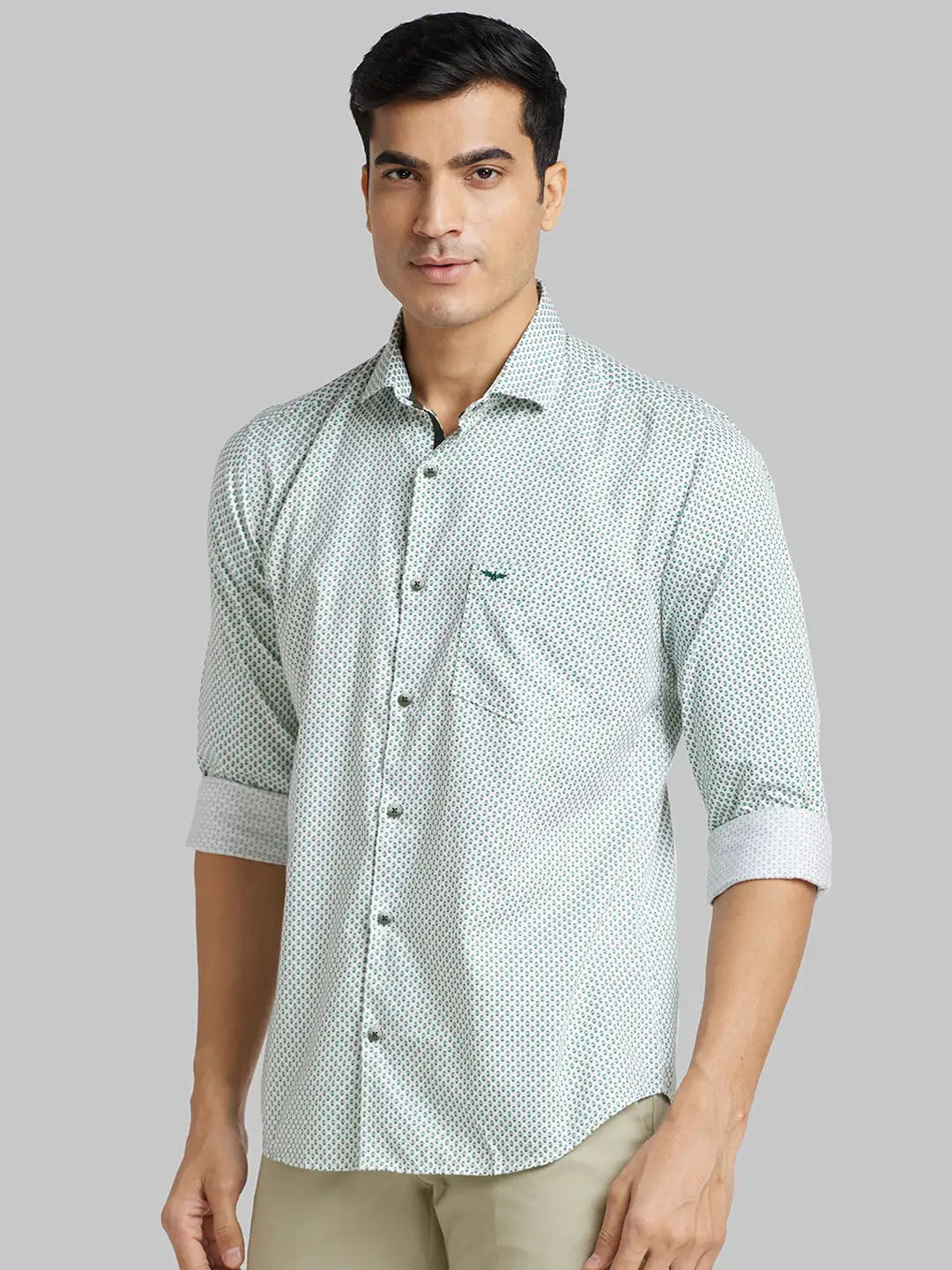 Men Orange Slim Fit Print  Cotton   Shirts