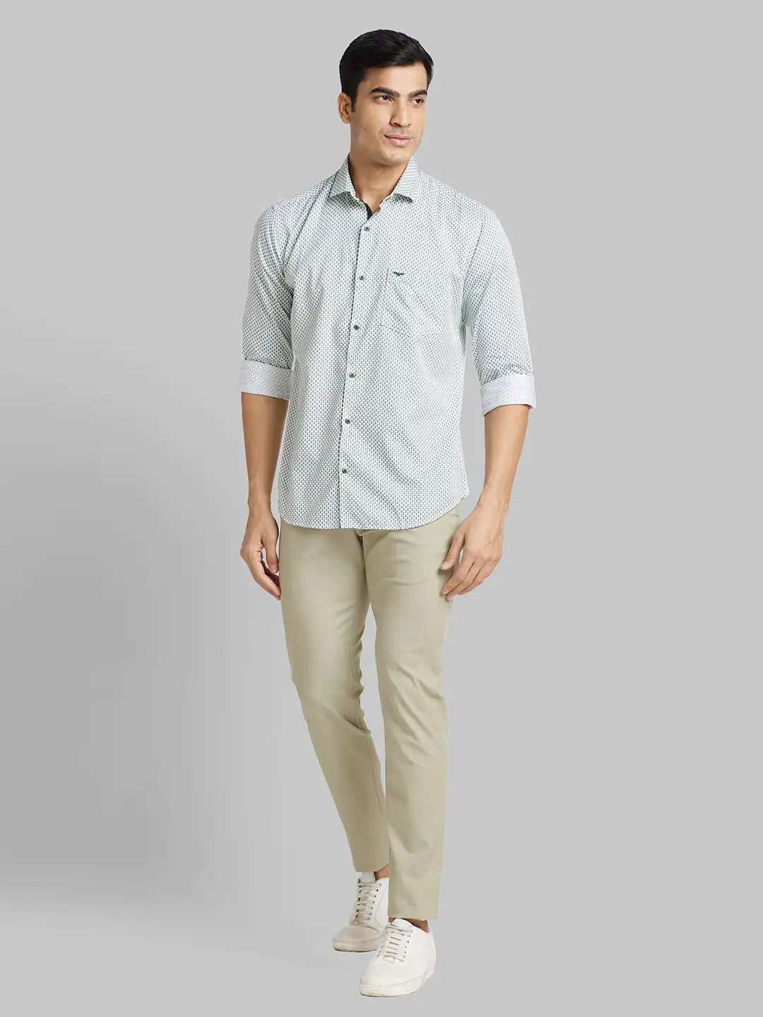 Men Orange Slim Fit Print  Cotton   Shirts