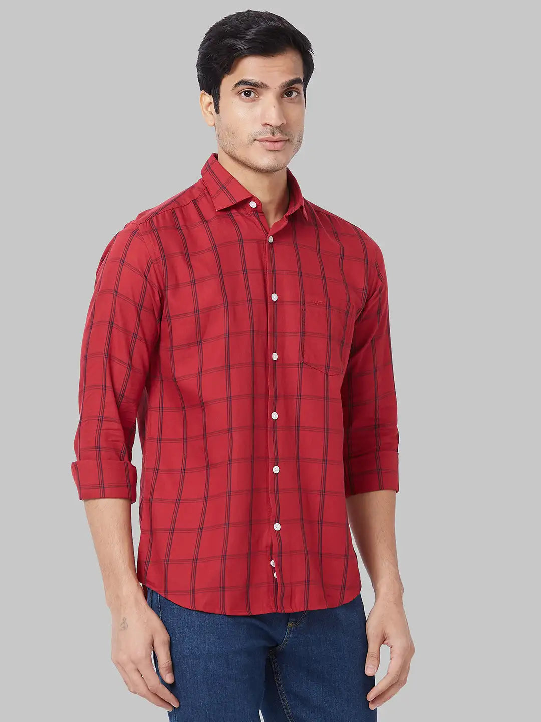 Men Black Slim Fit Checks Cotton Shirts