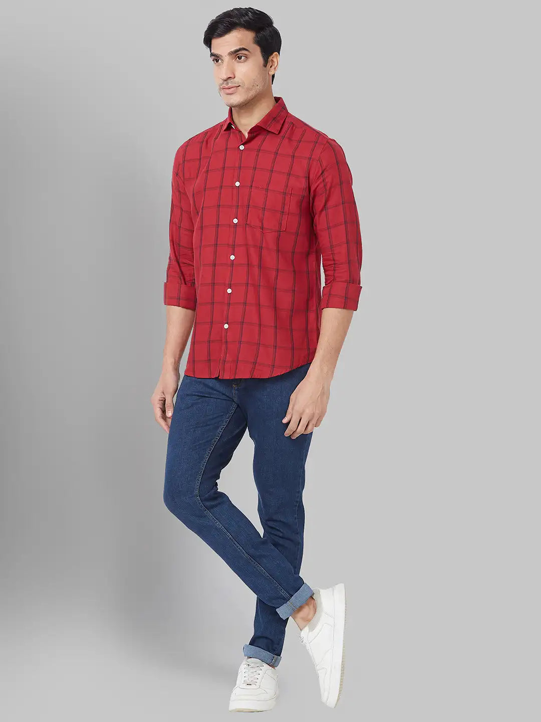 Men Black Slim Fit Checks Cotton Shirts