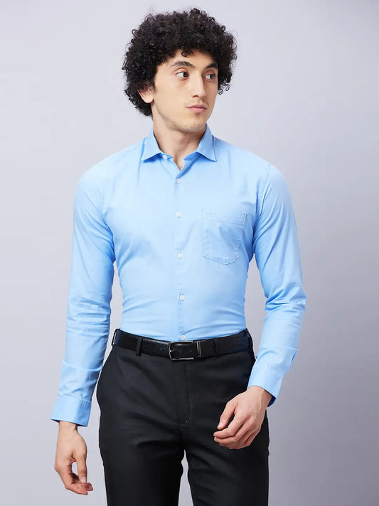 Park Avenue Men Blue Solid Slim Fit Cotton Shirts