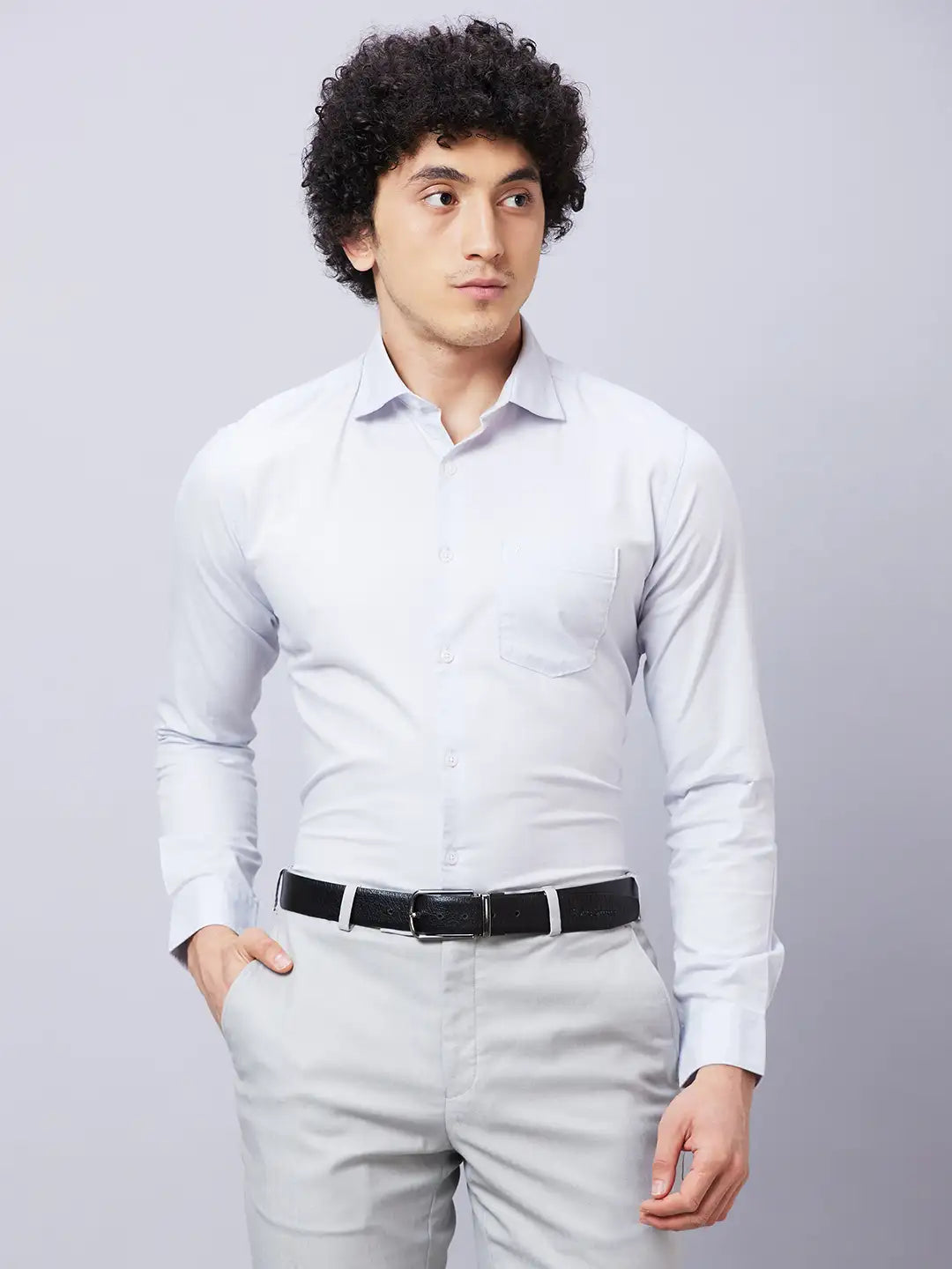 Park Avenue Men Grey Solid Slim Fit Cotton Shirts