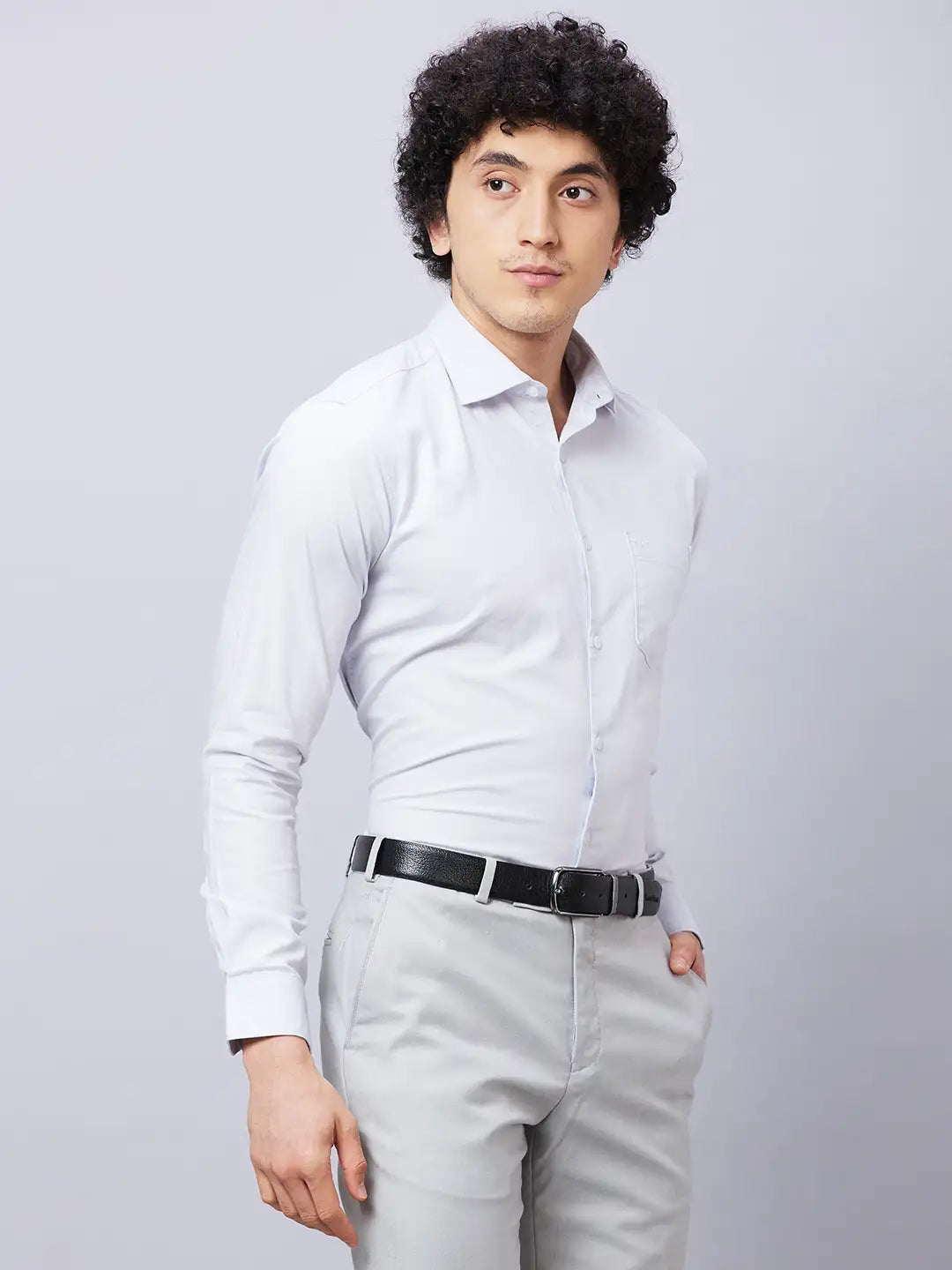 Park Avenue Men Grey Solid Slim Fit Cotton Shirts