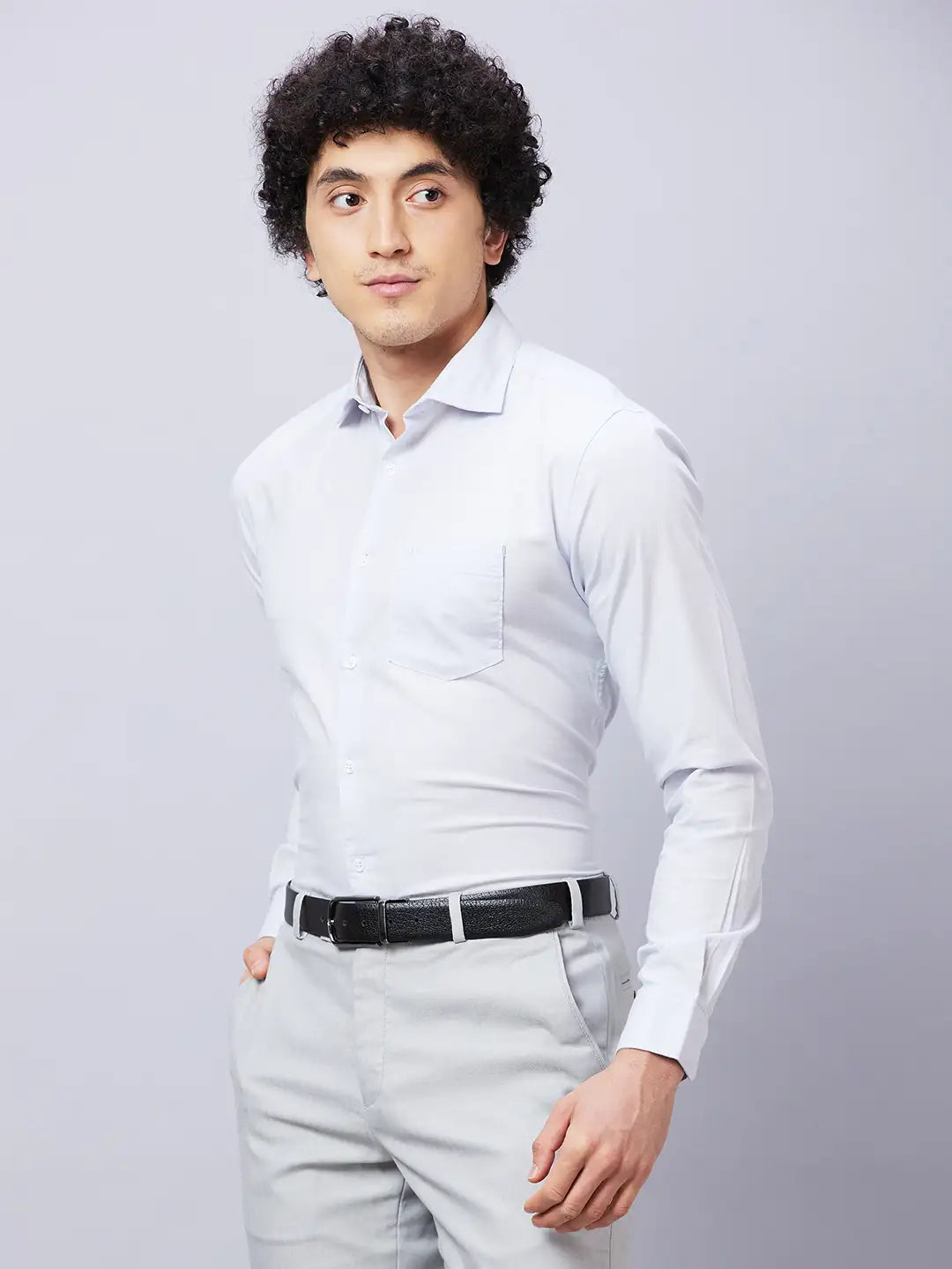 Park Avenue Men Grey Solid Slim Fit Cotton Shirts