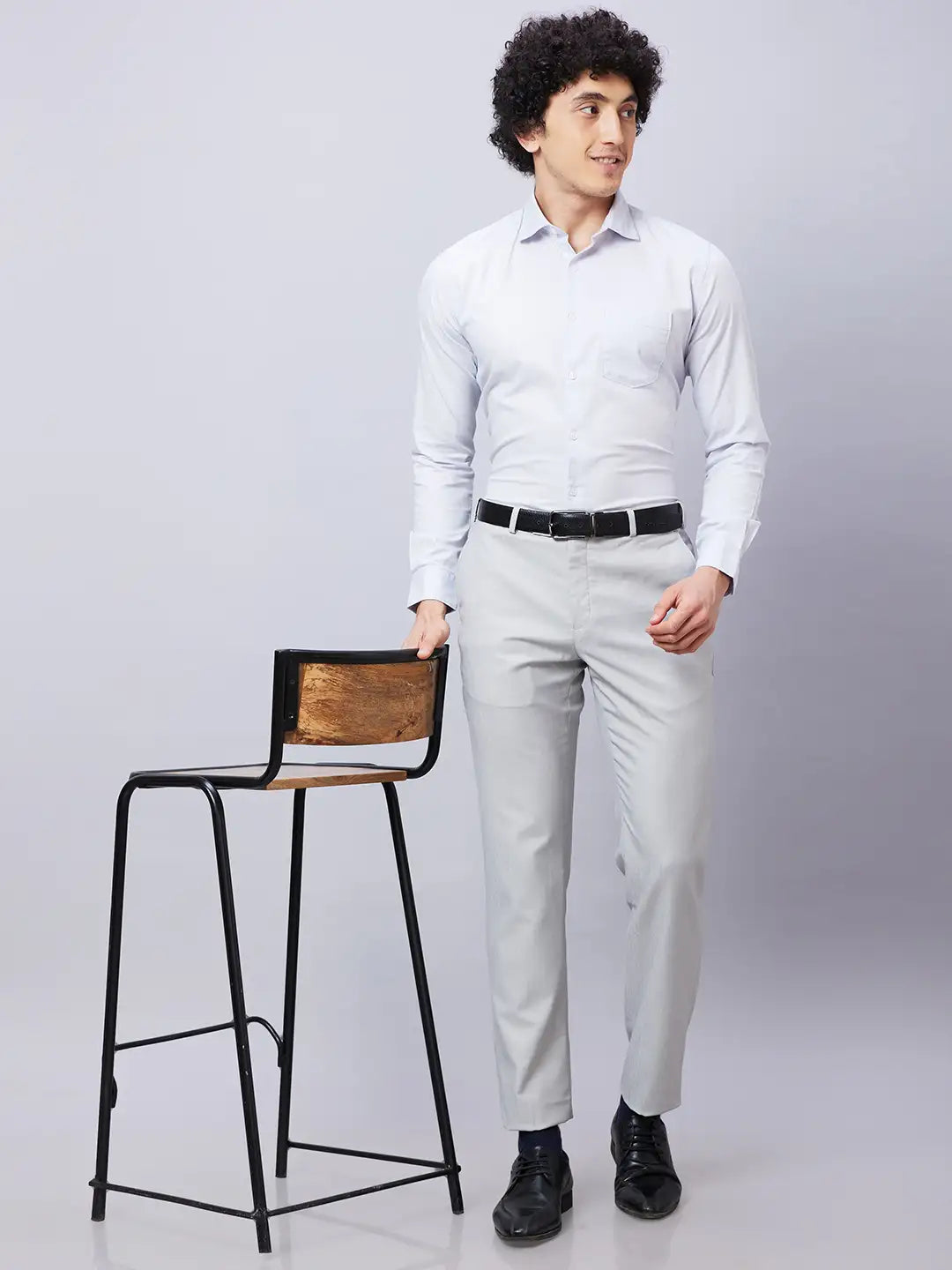 Park Avenue Men Grey Solid Slim Fit Cotton Shirts