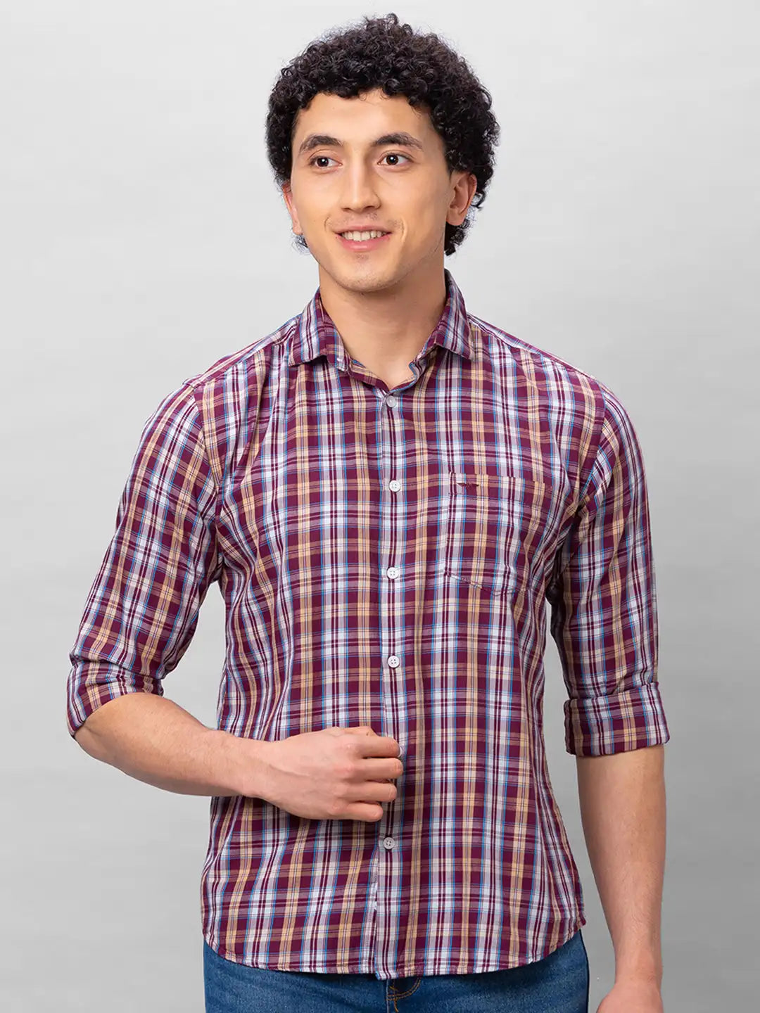 Park Avenue Men Blue Checks Slim Fit Cotton Shirts