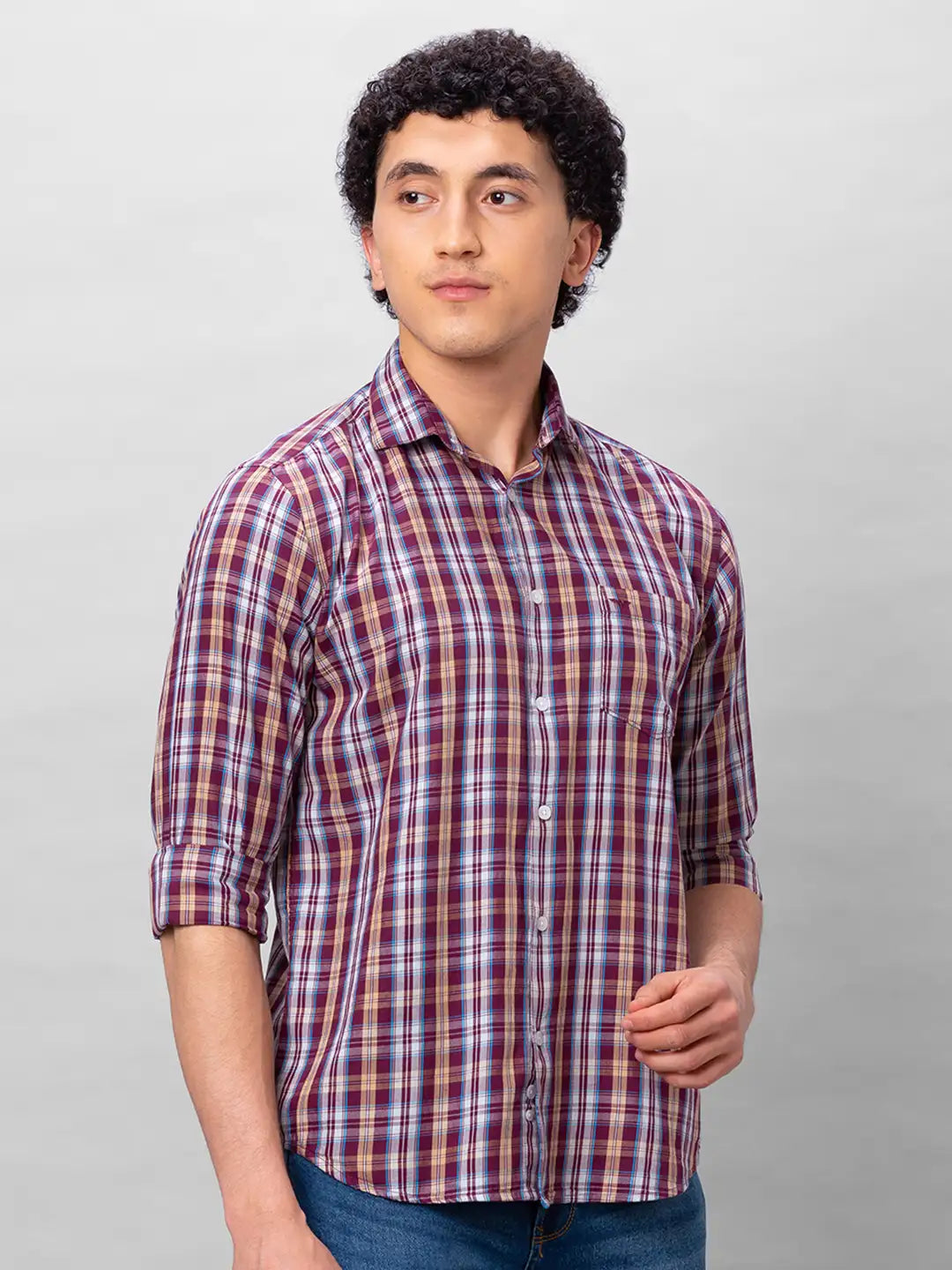 Park Avenue Men Blue Checks Slim Fit Cotton Shirts