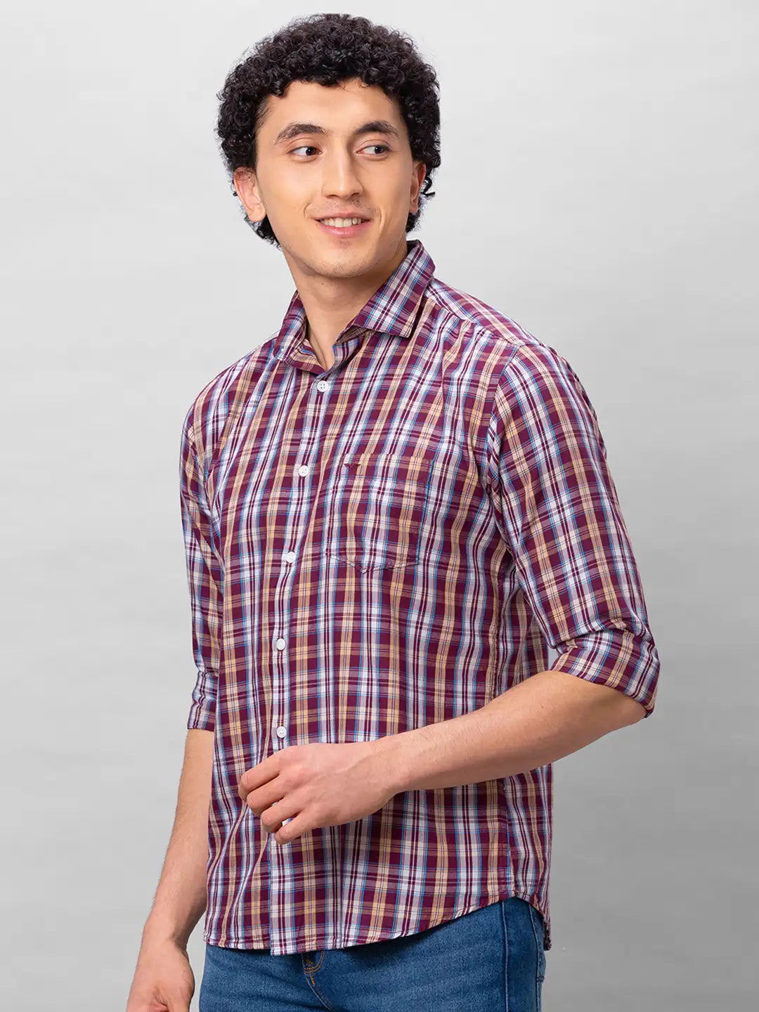 Park Avenue Men Blue Checks Slim Fit Cotton Shirts