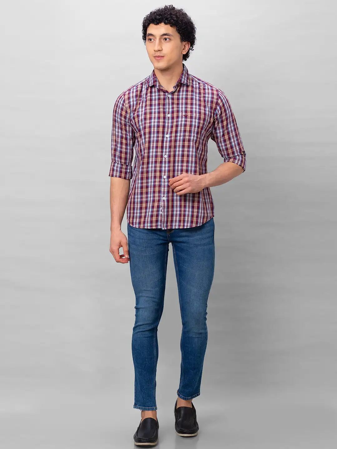 Park Avenue Men Blue Checks Slim Fit Cotton Shirts