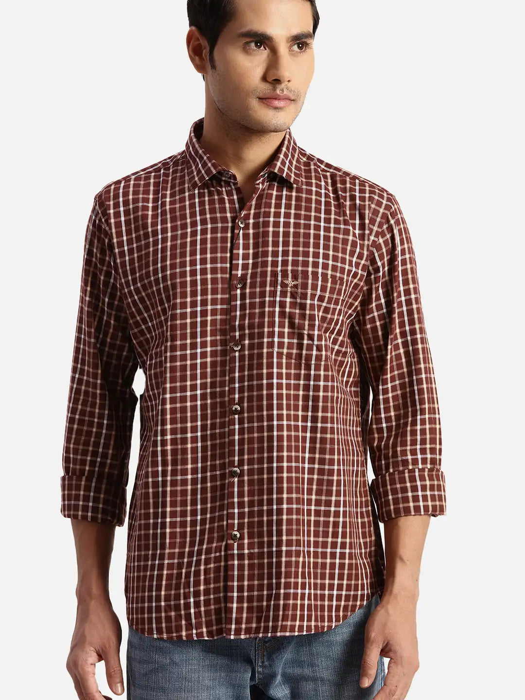 Park Avenue Slim Fit Checkered Dark Blue Shirt
