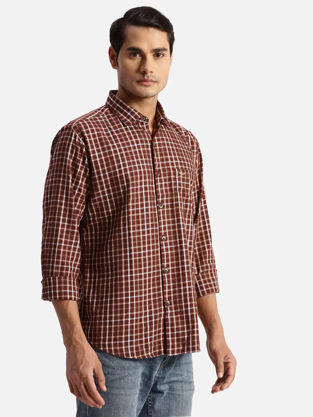 Park Avenue Slim Fit Checkered Dark Blue Shirt