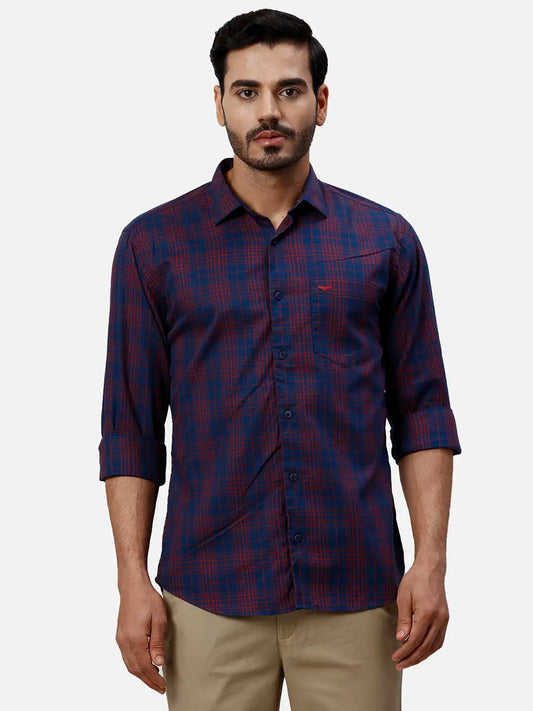 Park Avenue Slim Fit Checkered Dark Red Shirt