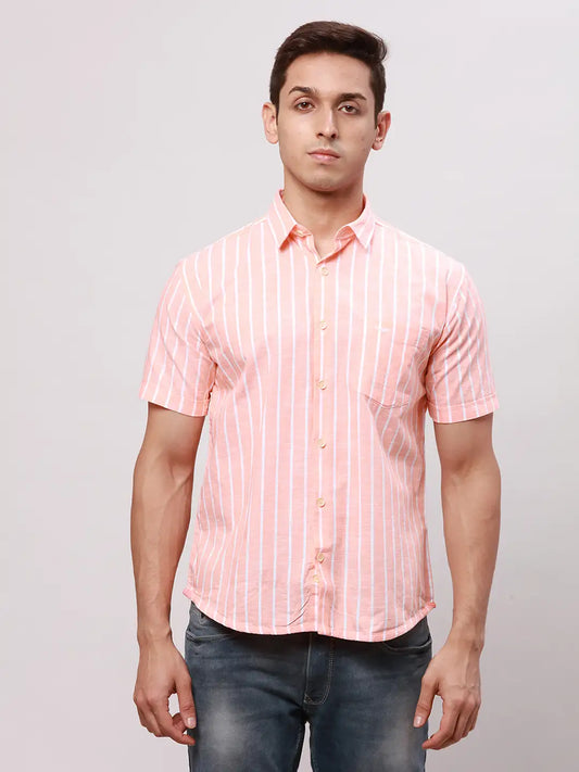 Men Blue Slim Fit Stripe Cotton Shirts