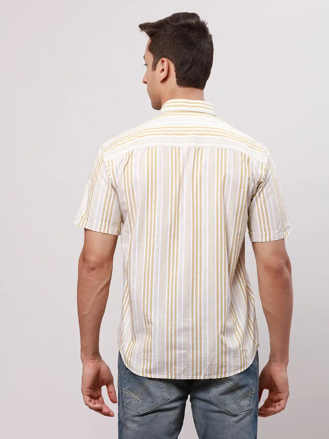 Men Green Slim Fit Stripe Cotton Shirts