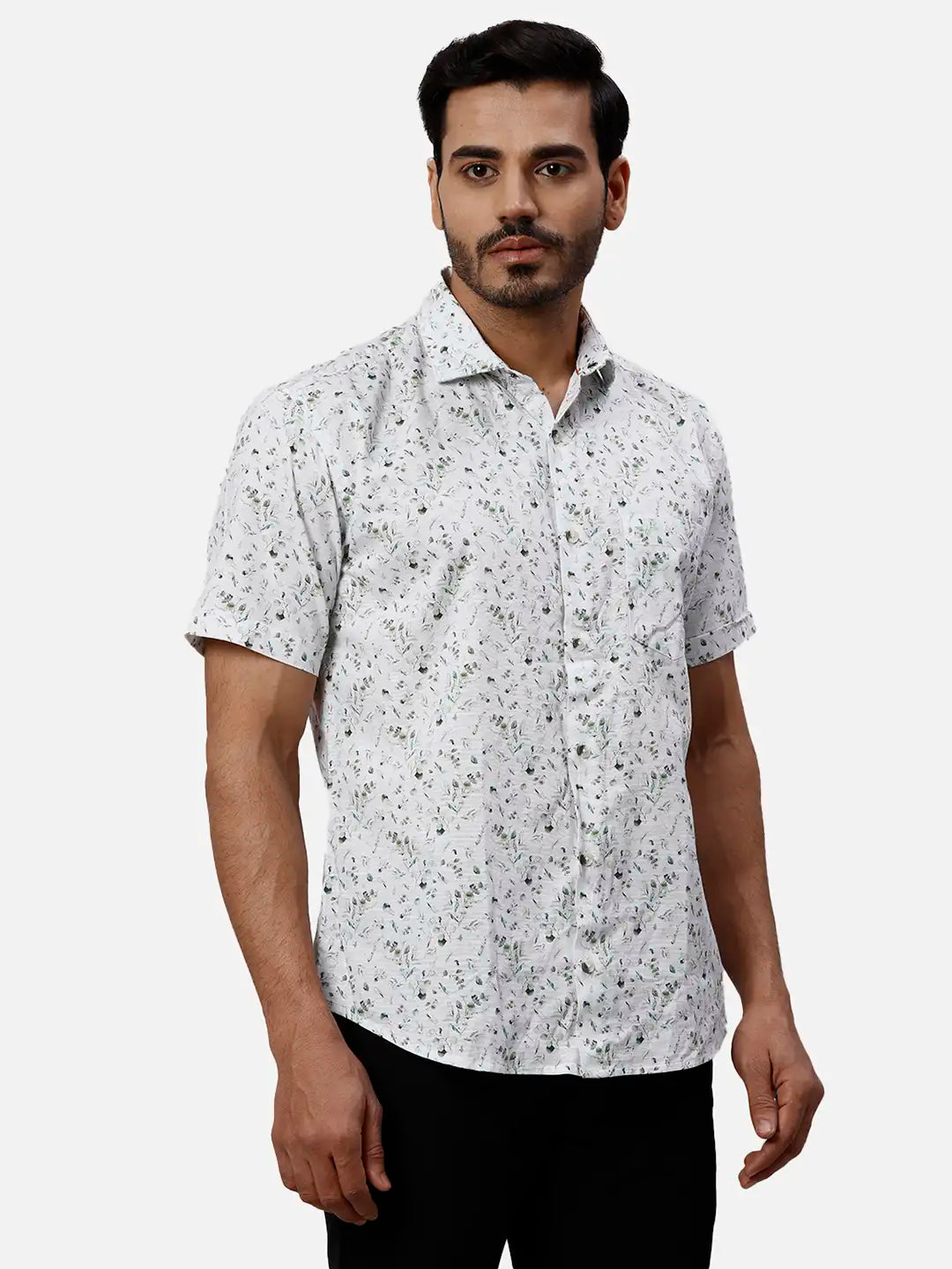 Park Avenue Slim Fit Printed Medium Green Shirt