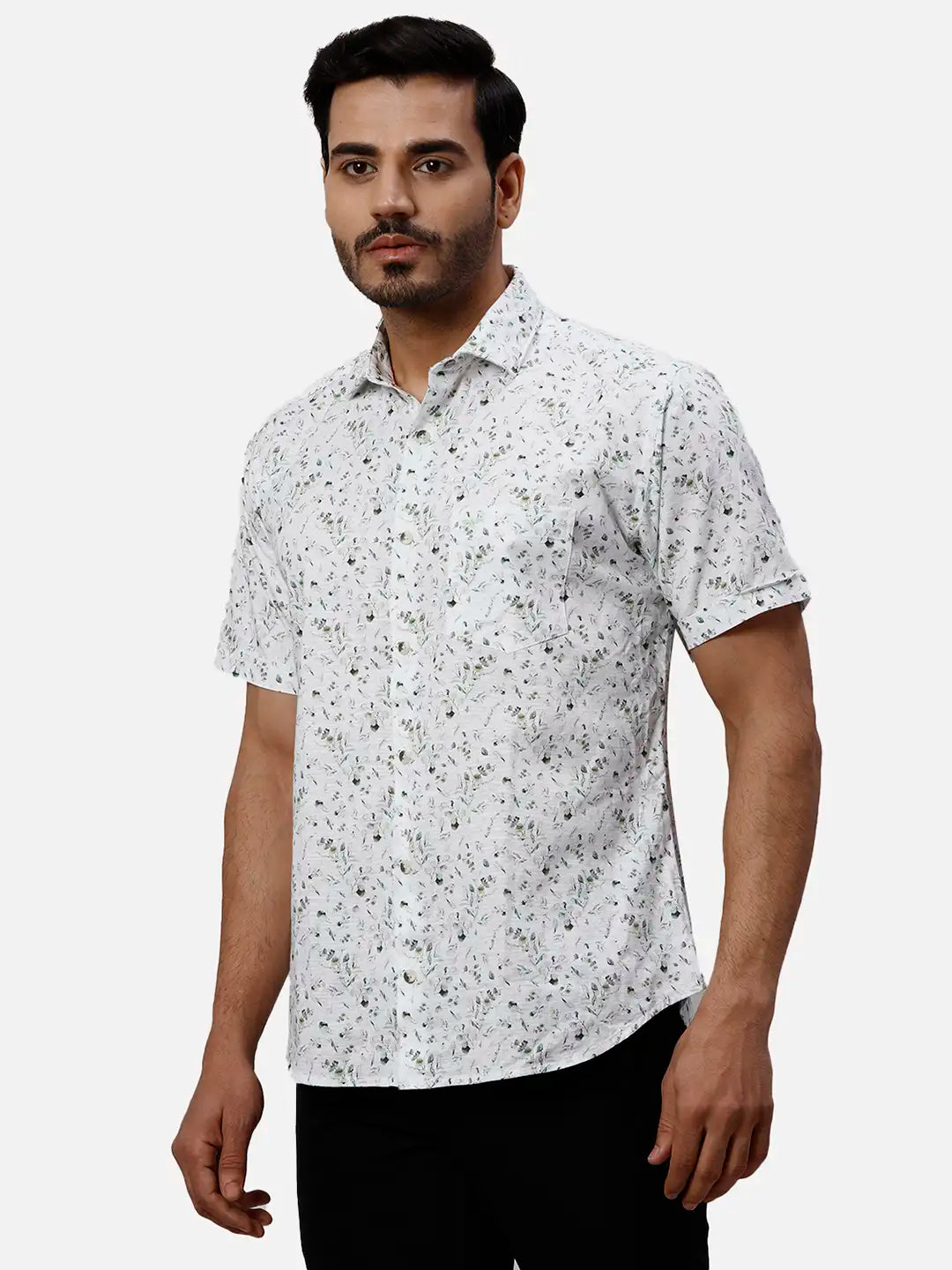 Park Avenue Slim Fit Printed Medium Green Shirt