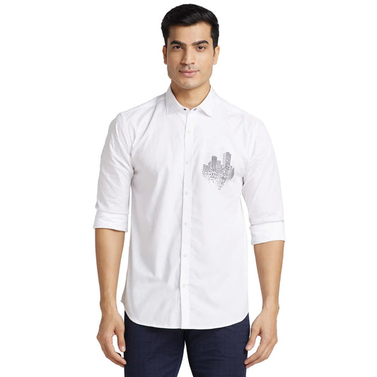 Park Avenue Men White Print Slim Fit Cotton Shirt