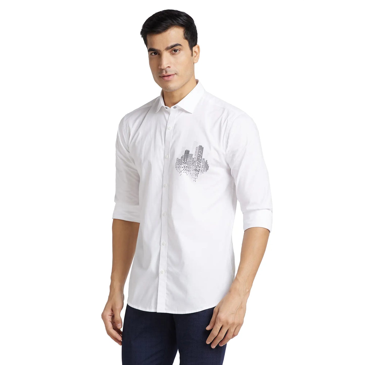 Park Avenue Men White Print Slim Fit Cotton Shirt