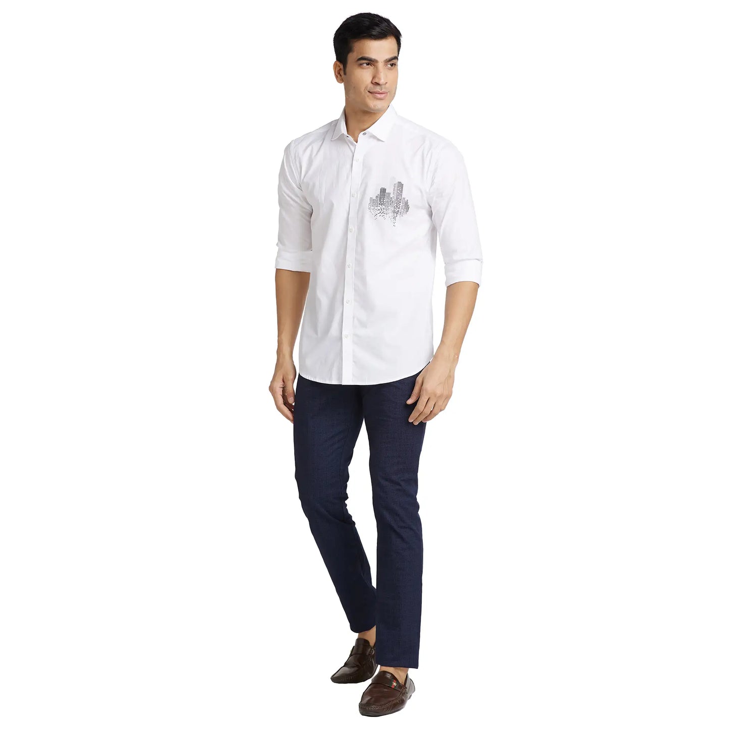 Park Avenue Men White Print Slim Fit Cotton Shirt