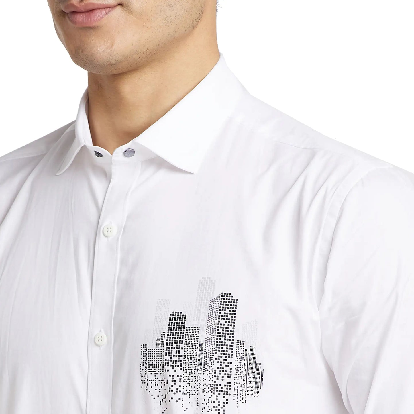 Park Avenue Men White Print Slim Fit Cotton Shirt