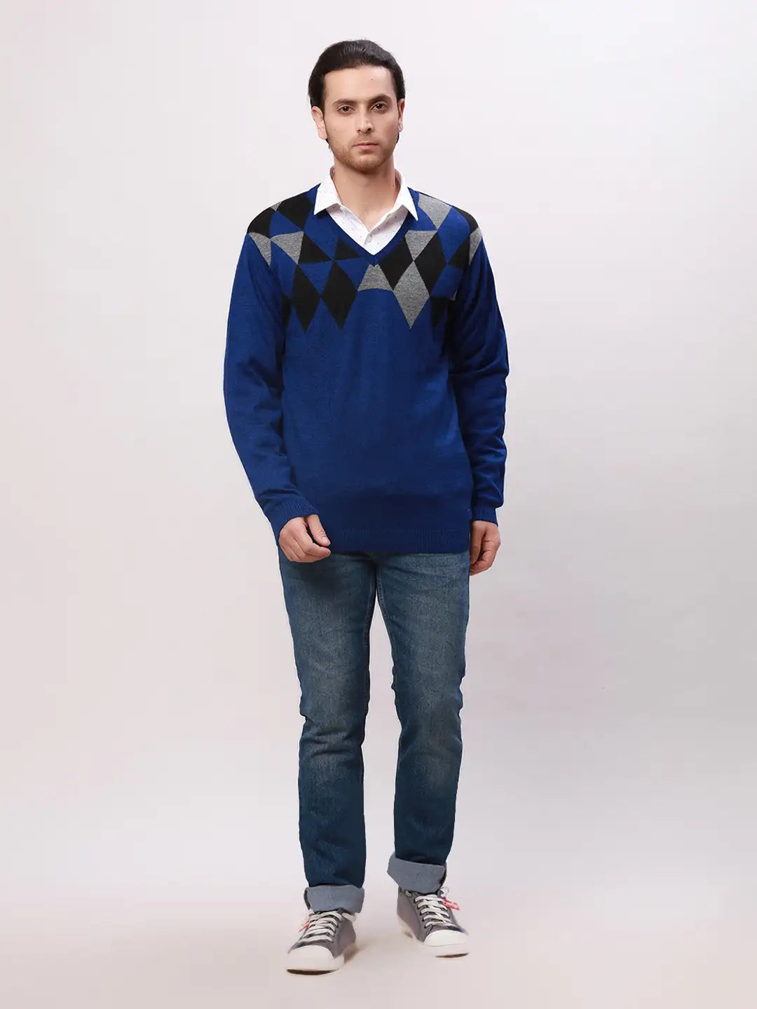 Park Avenue Men Fawn Solid Regular Fit Acrylic Blend Full Sleeve Pullover