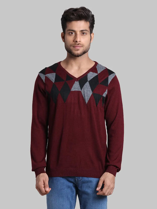 Men Regular Fit  Red Sweater