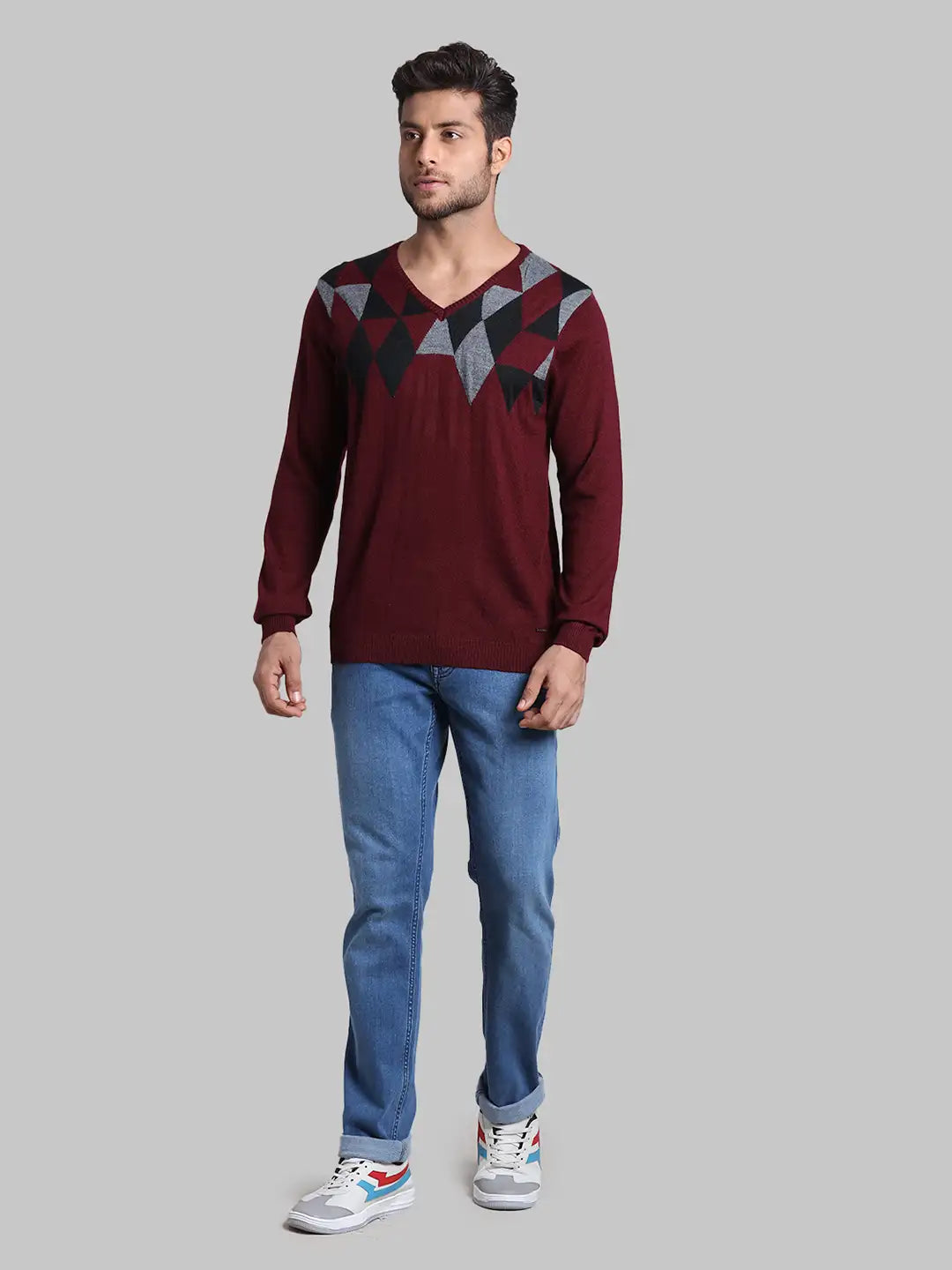 Men Regular Fit  Red Sweater