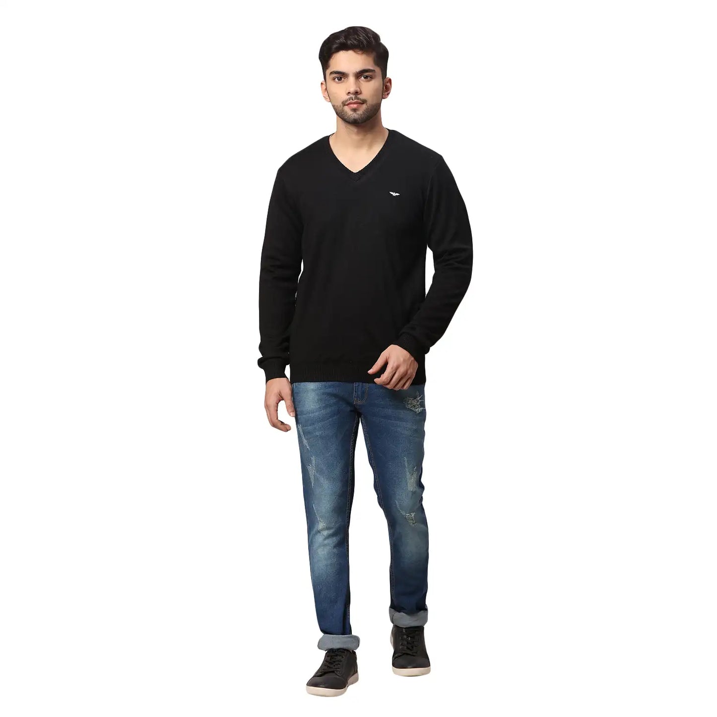 Men Regular Fit Blue Sweater