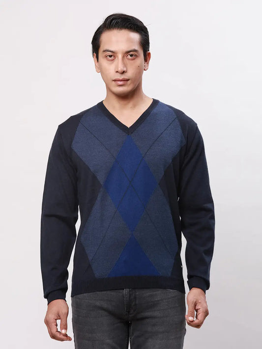 Park Avenue Men Black Argyle Regular Acrylic Blend Full Sleeve Pullover