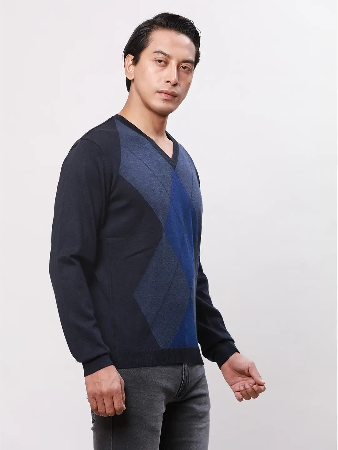 Park Avenue Men Black Argyle Regular Acrylic Blend Full Sleeve Pullover
