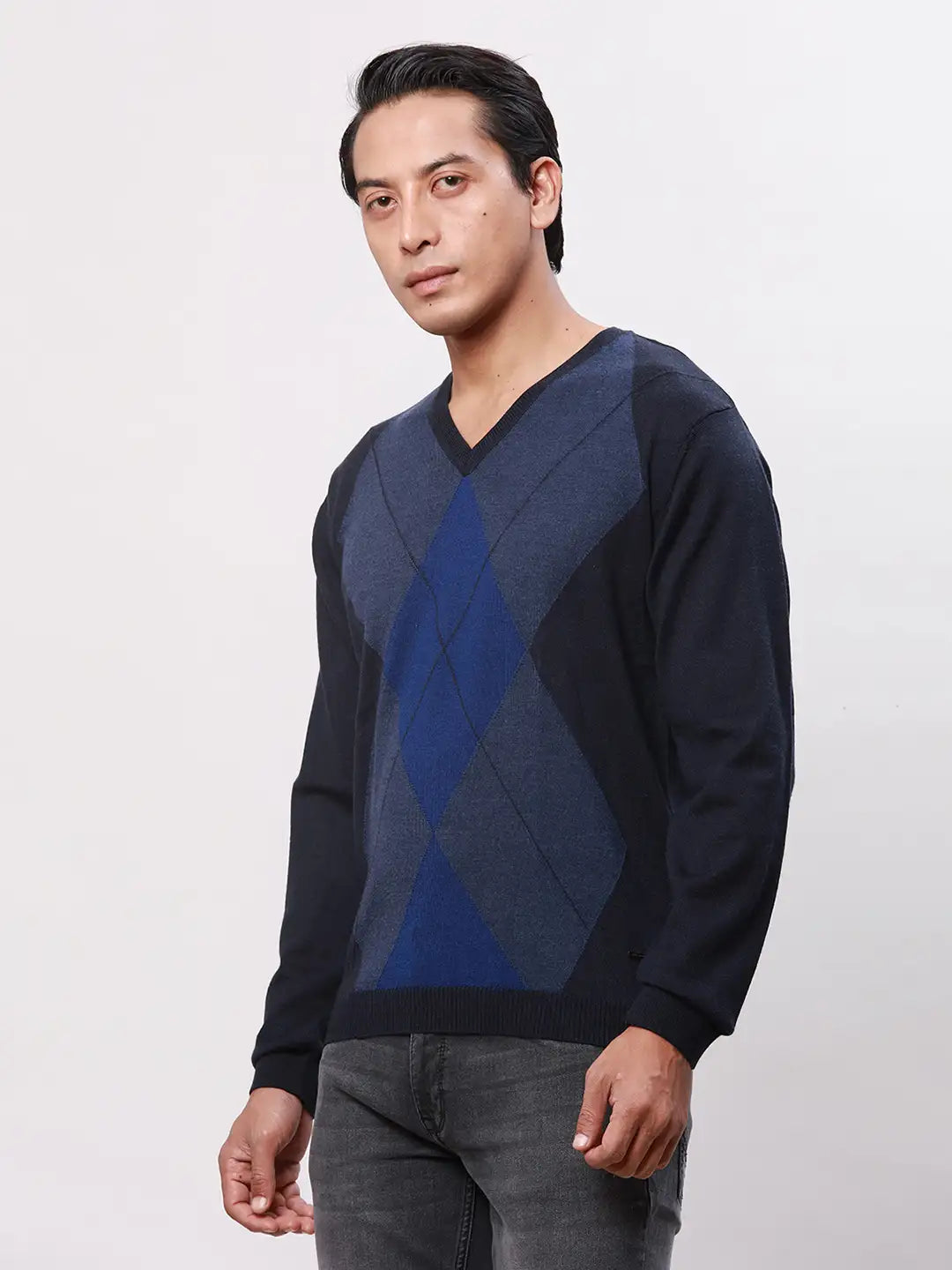 Park Avenue Men Black Argyle Regular Acrylic Blend Full Sleeve Pullover