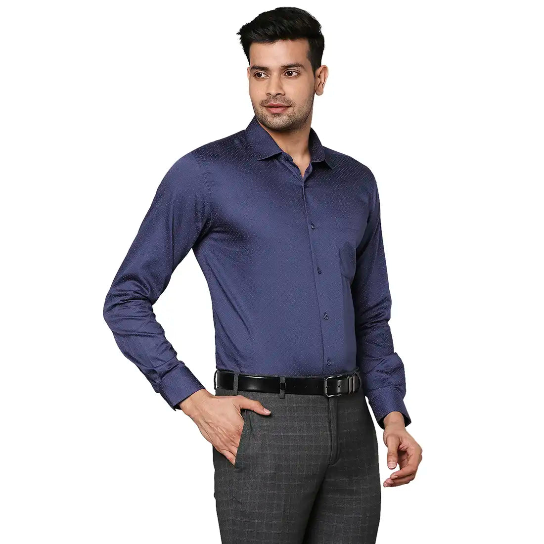 Men Slim Fit Dark Blue Shirt