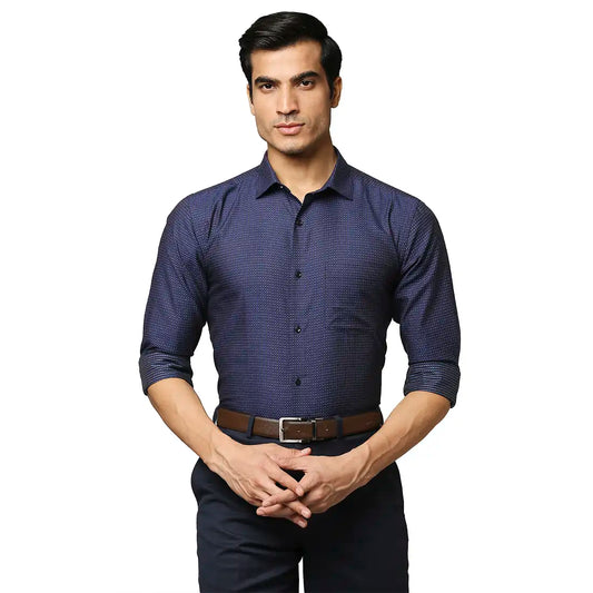 Men Slim Fit Dark Blue Shirt