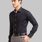 Men Black Slim Fit Solid Polyester Blend Shirts