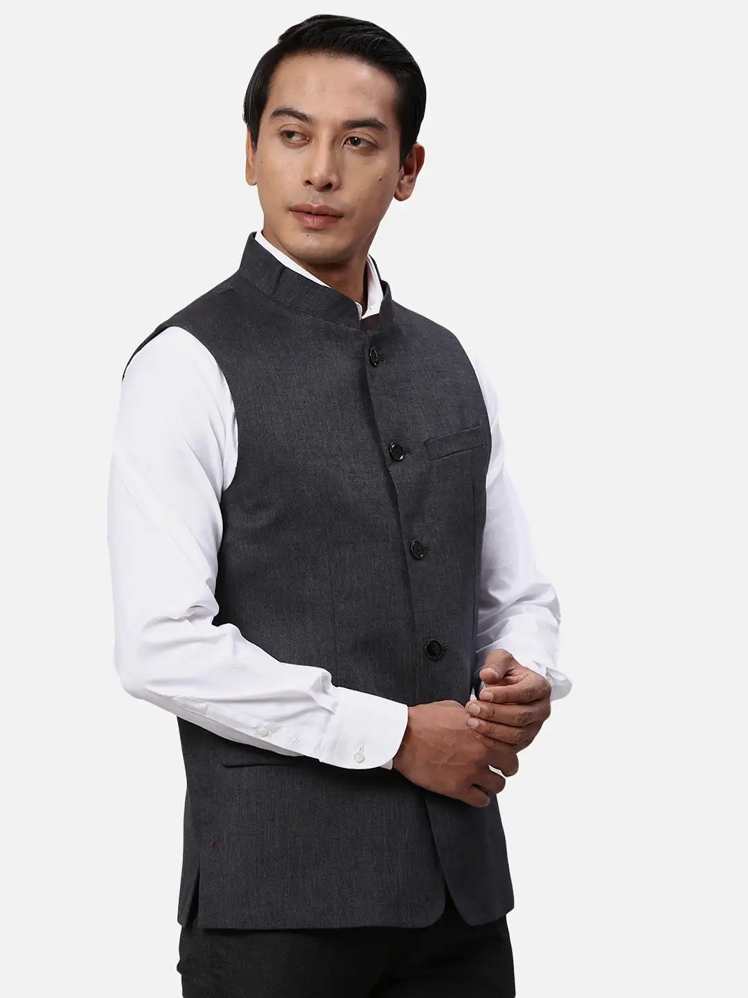 Park Avenue Men Green Chambray Slim Fit Polyester Blend Waist Coat