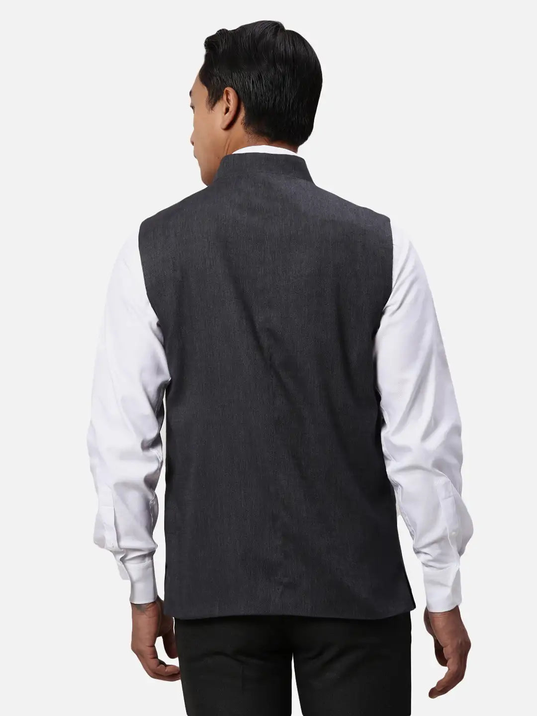 Park Avenue Men Green Chambray Slim Fit Polyester Blend Waist Coat
