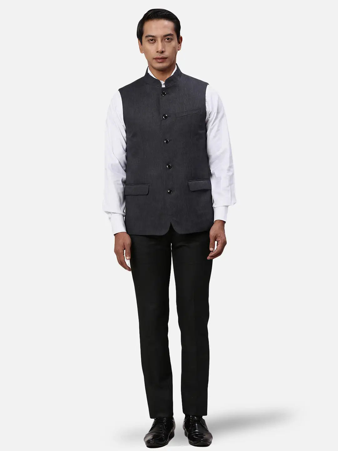 Park Avenue Men Green Chambray Slim Fit Polyester Blend Waist Coat