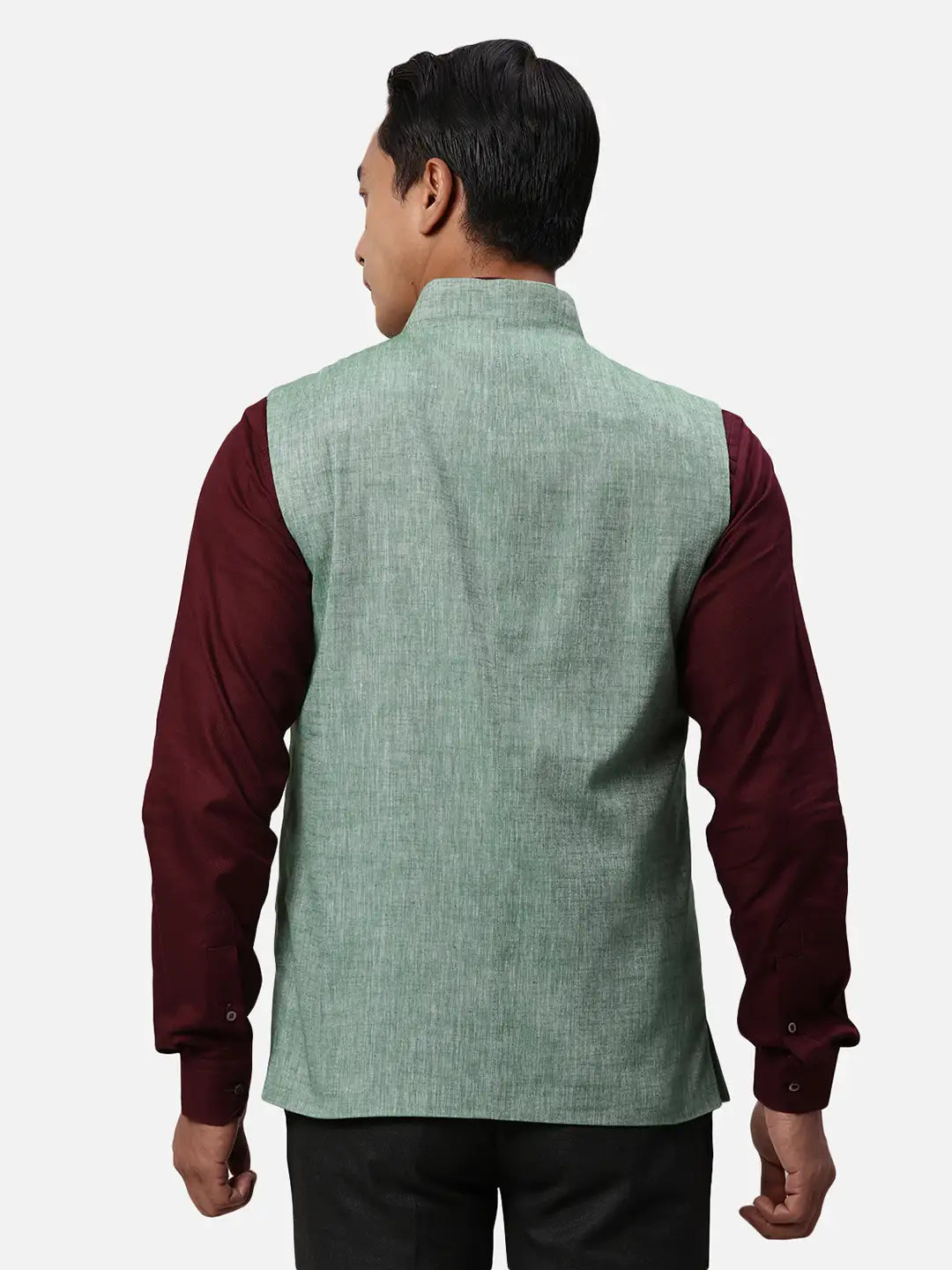 Park Avenue Men Blue Chambray Slim Fit Polyester Blend Waist Coat