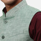 Park Avenue Men Blue Chambray Slim Fit Polyester Blend Waist Coat